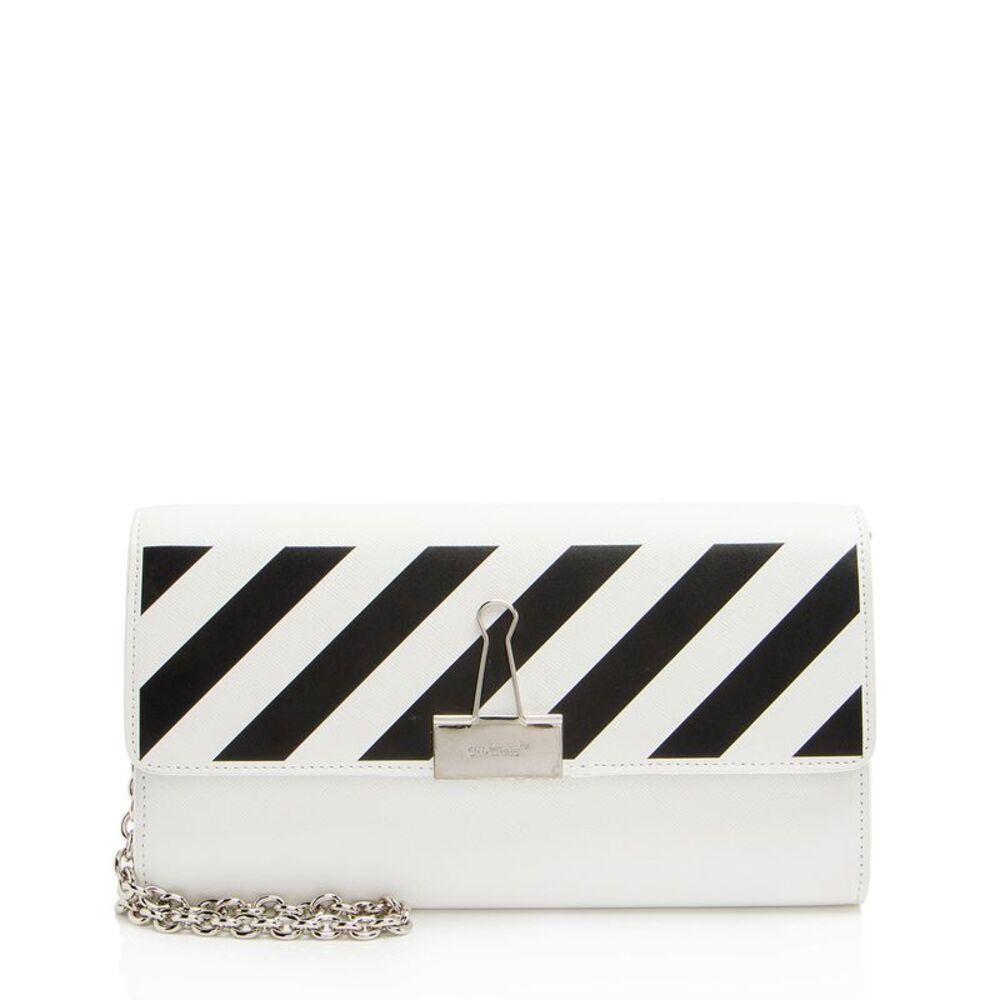 Off-White Leather Diag Binder Clip Wallet on Chain